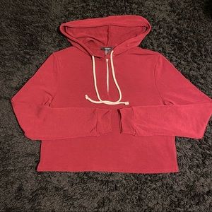 F21 Maroon Cropped Hoodie Tshirt